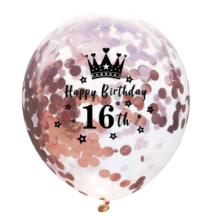 Rose gold 16th 5 шт./лот, шар с днем рождения, номер 16, 18, 30, 40, 50, 60 лет, вечерние, розовые, золотые, серебряные конфетти, шары из латекса, подарок - Цвет: Rose gold 16th