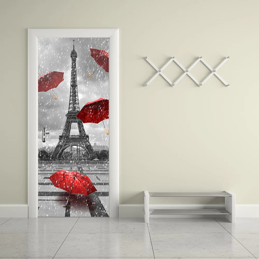 3D Парижский плакат с Башней ПВХ водонепроницаемый стикер для всей двери