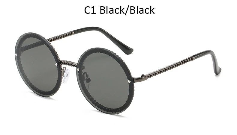 Black Black Модные круглые женские очки, винтажные Роскошные брендовые солнцезащитные очки без оправы, женские высококачественные градиентные женские солнцезащитные очки - Цвет линз: Black Black