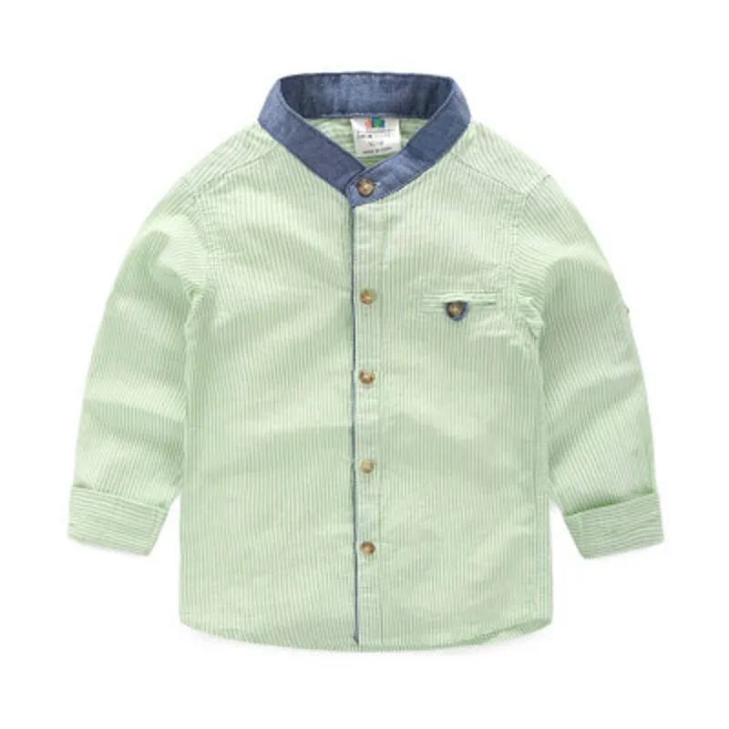 Новая весенняя рубашка в полоску с воротником Мандарин для мальчиков Детская