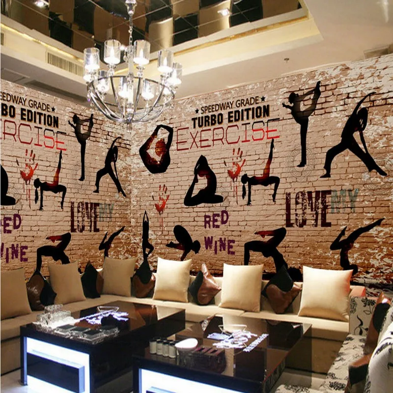 Пользовательские фото обои 3D для спортзала Йоги Спортивные силуэты фоновые