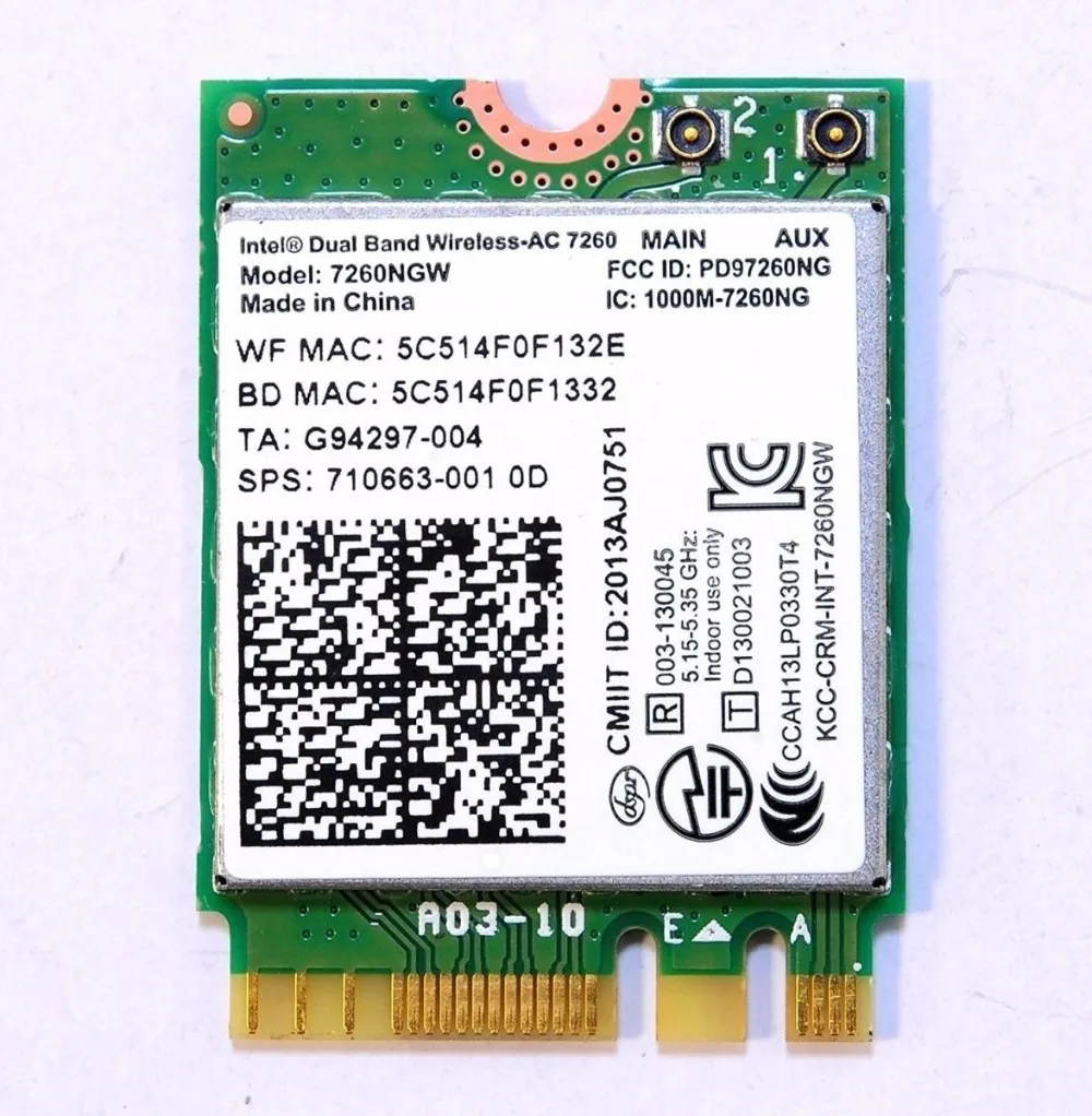 Карта для INTEL двухдиапазонная 2 4/867 мбит/с 7260NGW AC M.2 NGFF беспроводная wi fi WLAN Bluetooth