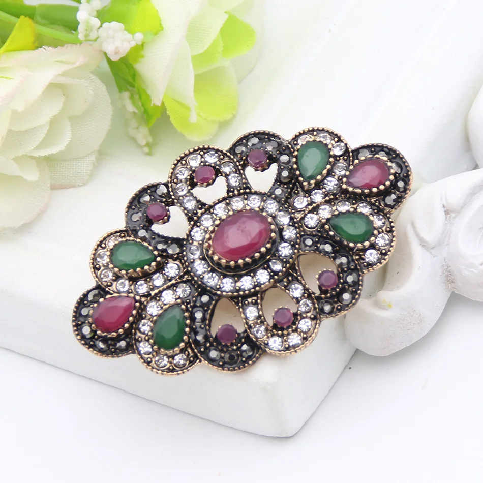 Античная Турецкая женская круглая брошь Bijoux Ретро Золотой цвет корсаж цветок полимерные брошки для отворота хиджаба заколка на шарф ювелирные изделия