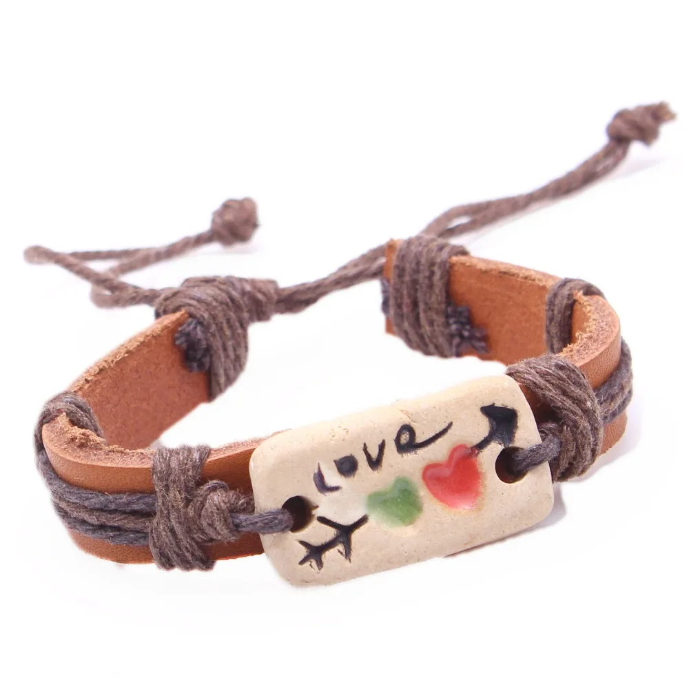 Couples Jewelry a Arrow through Hearts Faience Ware Leather Bracelet Valentine's Day Gift | Украшения и аксессуары