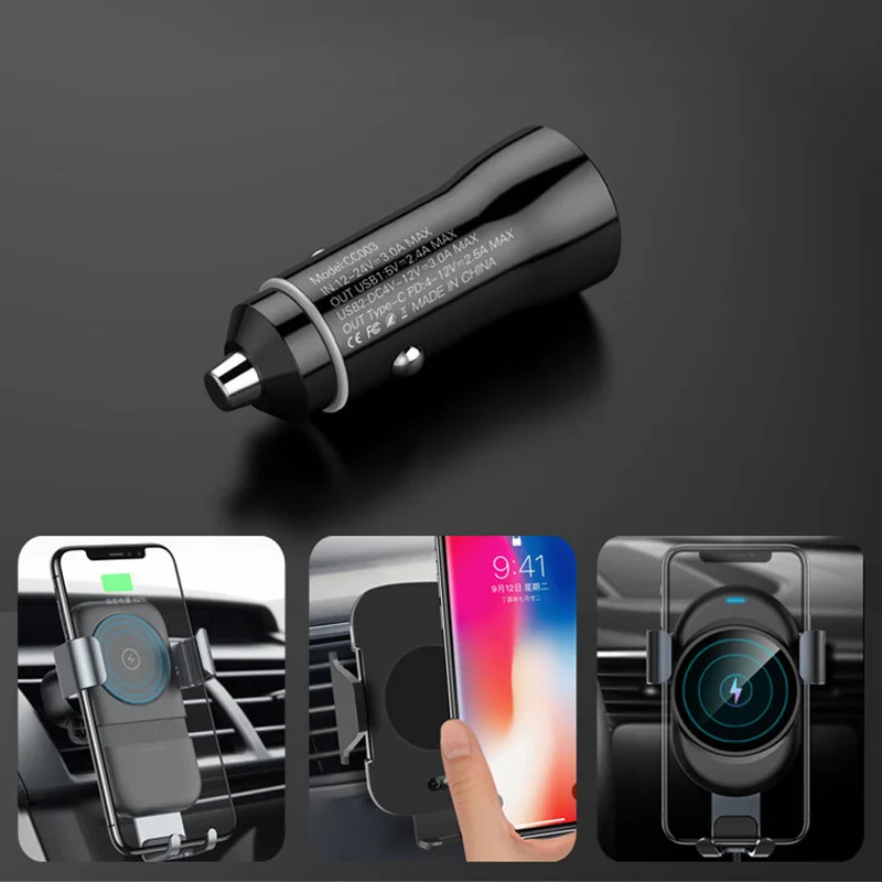 Автомобильное умное зарядное устройство QC3.0 с двумя USB портами и светодиодным