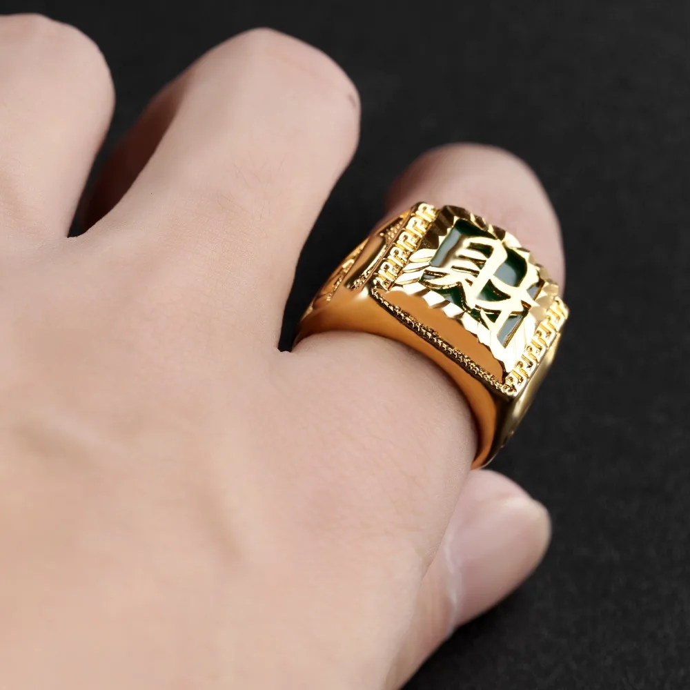 Felicia регулируемый размер мужское золотистое кольцо обручальное черная/зеленая