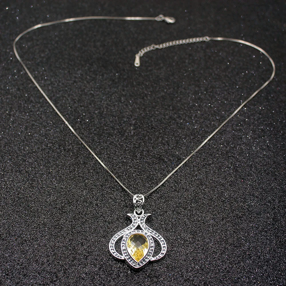 

Hermosa Adorable Shiny YellowCitrine Silver Color For Women Charms Pendant Chain Necklace 20 Inch