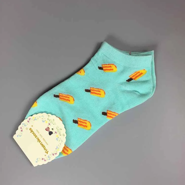 light green Epous, милые Короткие Носки с рисунком фруктов, женские хлопковые тонкие летние носки с художественным принтом, кавайные летние забавные носки до лодыжки, чулочно-носочные изделия - Цвет: light green