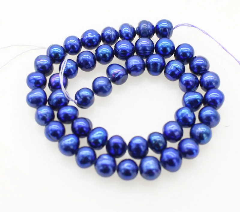 

loose beads freshwater pearl near round 8-9mm deep blue nature 15inch for making jewelry necklace 14inch FPPJ wholesale