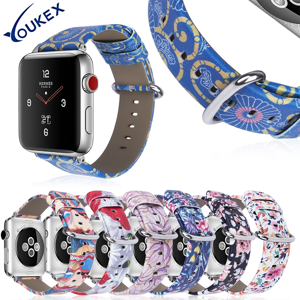 YOUKEX модный кожаный ремешок для Apple Watch 38 мм 40 42 44 сменный браслет iwatch серии 1 2 3