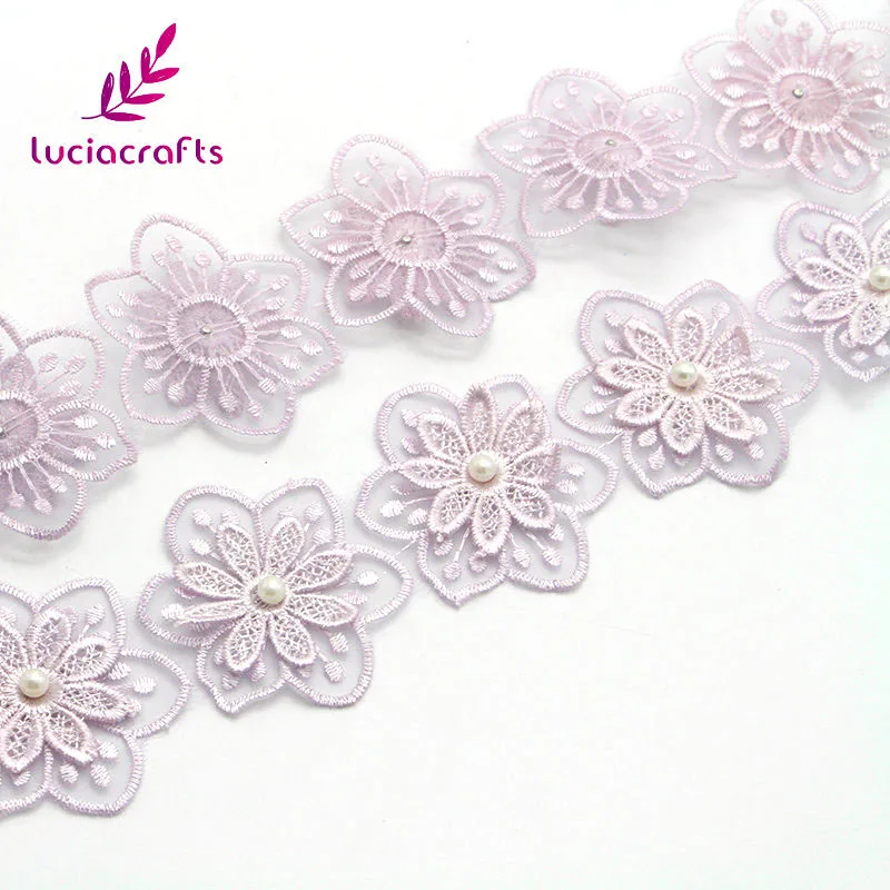 Lucia crafts, 1 год/партия, много вариантов, двойная вышивка, цветок с жемчугом, кружевные ленты, пошив одежды «сделай сам», аксессуары N0501 - Цвет: Light Purple