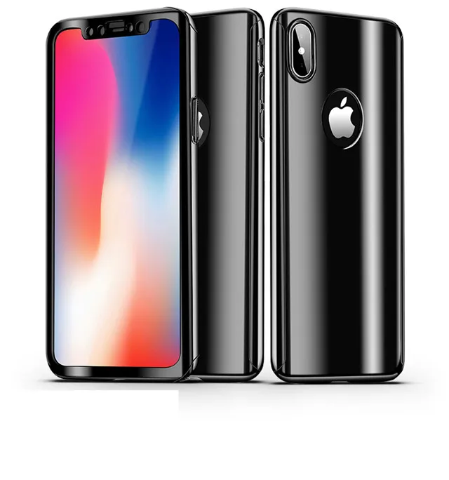 Black 360 градусов Покрытие Зеркало чехол для iPhone 6 6s 7 8 Plus X Жесткий ПК полный корпус чехол для iPhone 6s 6 s 7 8 X телефонные чехлы со стеклом - Цвет: Black