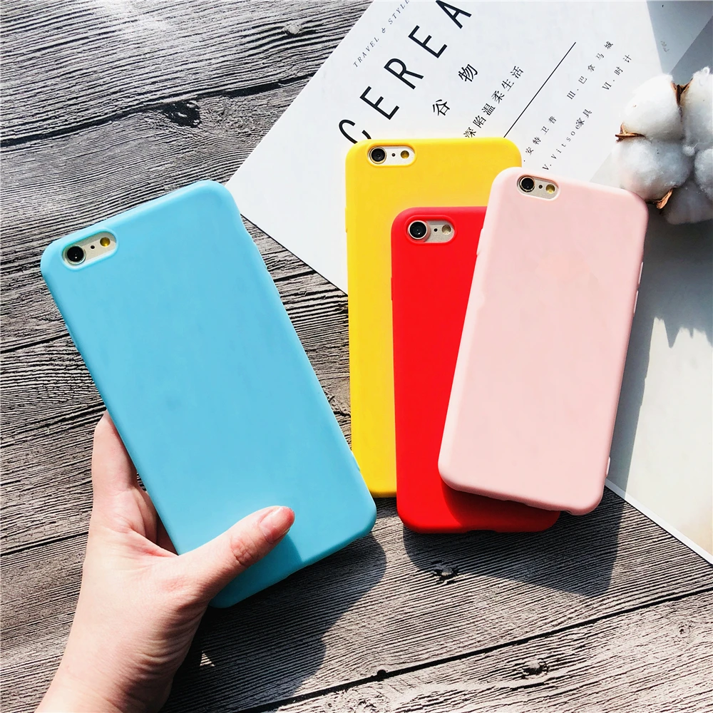 Cases For Iphone 8 Vintage Pure Color All Inclusive Soft TPU Frosted Phone Case 8Plus Cute Candy Back Cover |