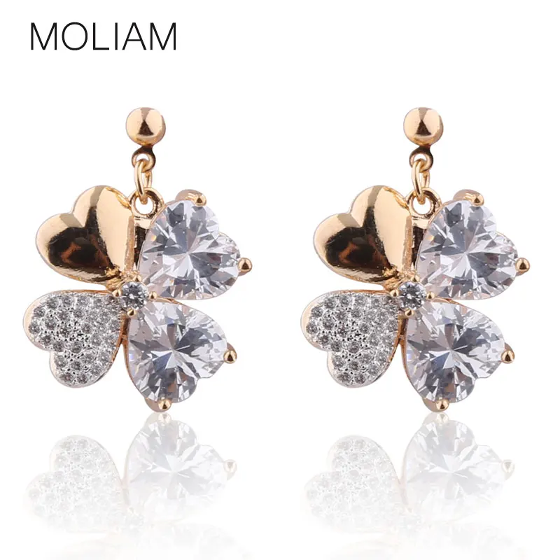 Женские серьги MOLIAM серьги-капельки золотого и белого цвета с четырехлистным