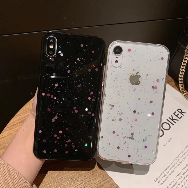 Cute Glitter Bling Phone Case for iPhone X XS Max XR Glossy Star Clear Soft TPU Silicon Cover Coque For iPhone7 8 6 6s Plus Capa |