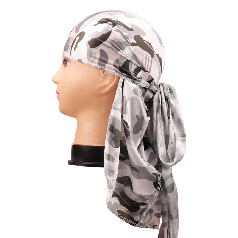 Аксессуары для волос, камуфляжные банданы Durag, повязка на голову, шапки для мужчин и женщин, длинный хвост, Пиратская шапка, волнистая, Ду ДУ, раг, тюрбан, головной убор - Цвет: grey