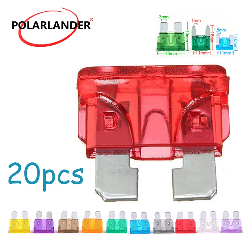 

20Pcs/lot Medium size Car fuse Zinc Alloy 3A 7.5A 5A 10A 15A 20A 25A 30A 35A 40A Medium Standard Blade Fuse For Car Motorcycle