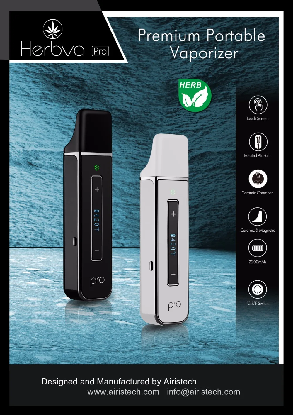 Оригинальный Airistech Herbva Pro керамический испаритель с сухой травой кончик Chamble 2200