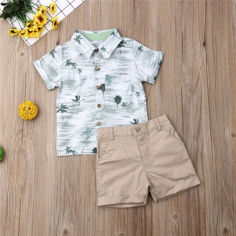 2PCS Baby Boys Kids Gentleman Outfits Suit Tops Shirt + Shorts Pants Set Clothes Summer Formal |