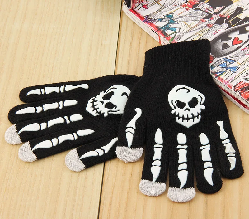 Black White Skull Новинка, зимние мужские перчатки, тактические, сенсорный экран, Череп, коготь, кость, флип, сохраняющие тепло, перчатки Guantes De Cuero - Цвет: Black White Skull
