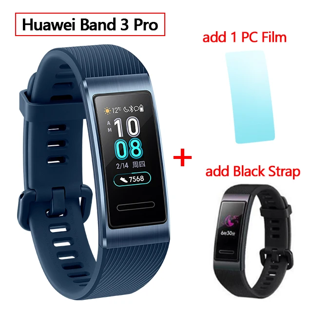 blue add black huawei Band 3 Pro gps Amoled 0,95 'Полноцветный Сенсорный Водонепроницаемый металлический браслет с датчиком пульса для плавания и сна - Цвет: blue add black