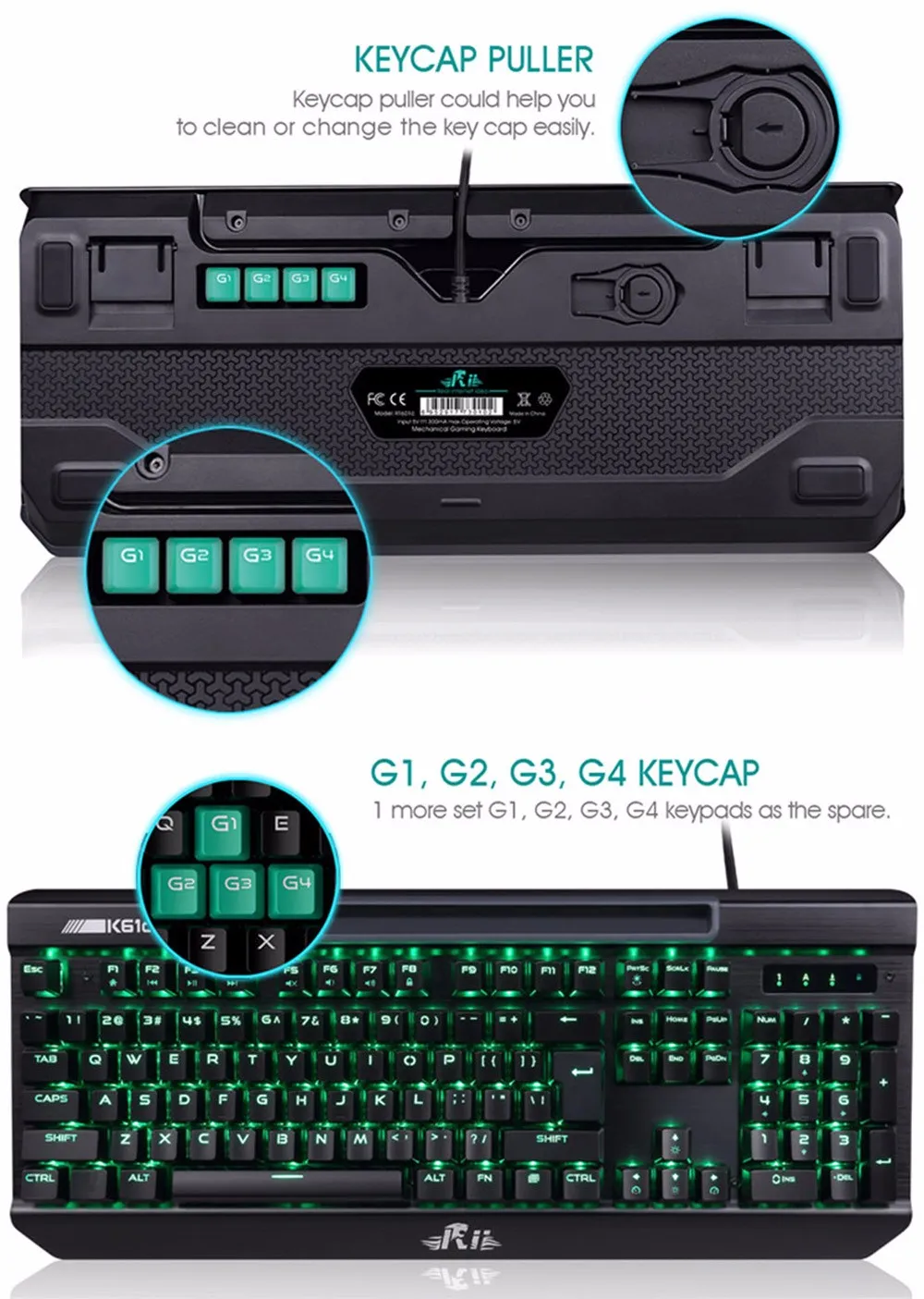 Rii игровая клавиатура K61c сплав USB Проводная Механическая 104 клавиш синий переключатель с интегрированной колыбели Удерживайте телефон с брелоком Съемник