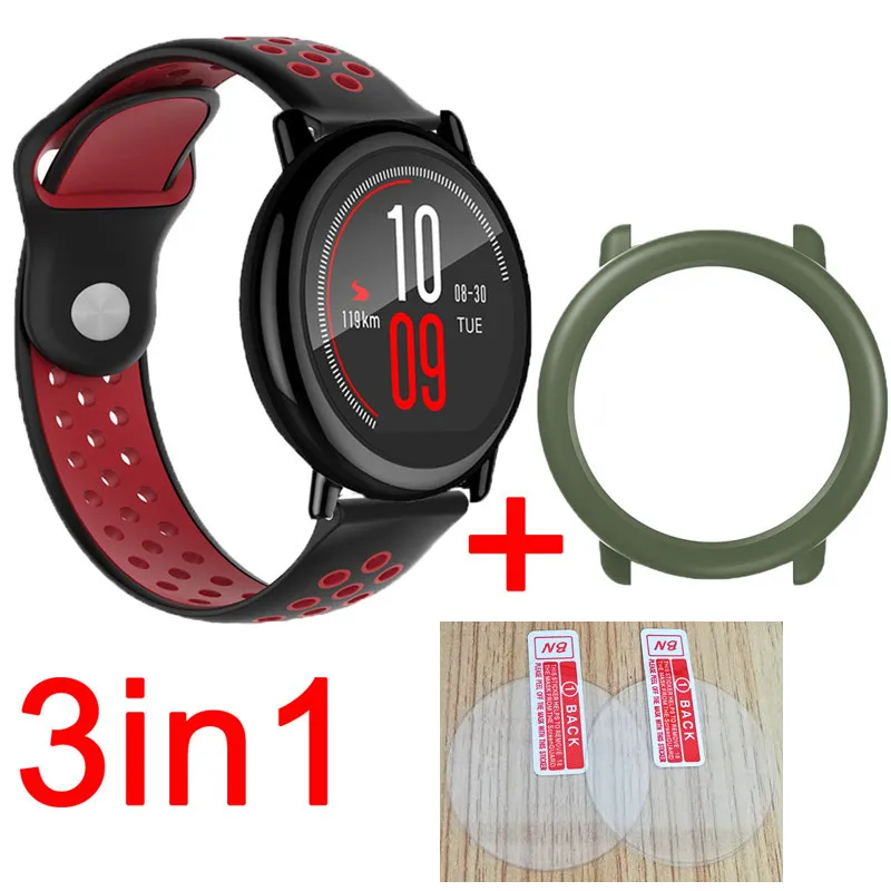 11 3в1 PC чехол+ Huami Amazfit pace ремешок Смарт часы дышащие силиконовые полосы браслет для xiaomi Huami Amazfit стекло экран - Цвет: 11