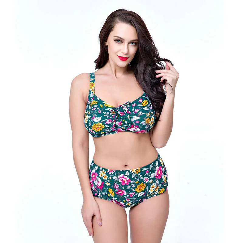 Бикини 2017 плюс размер купальник женский цветочный принт пуш-ап бикини с