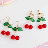 japanese and korean sweet fashion youth girl student fruit cherry earrings fresh and simple cute women earrings ear clips gift