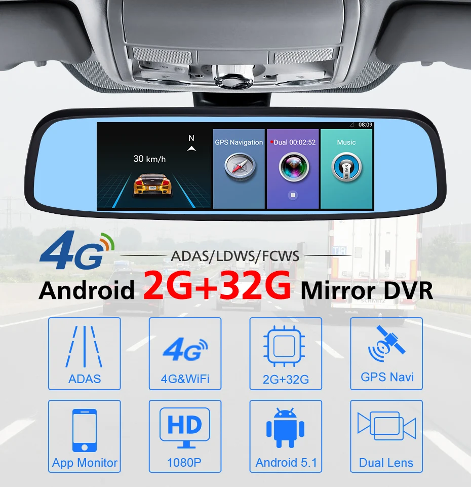 Junsun 2+ 32G Автомобильная специальная зеркальная DVR камера 4G Android 7,8" ADAS Bluetooth Full HD 1080P видео рекордер видеорегистратор зеркало заднего вида