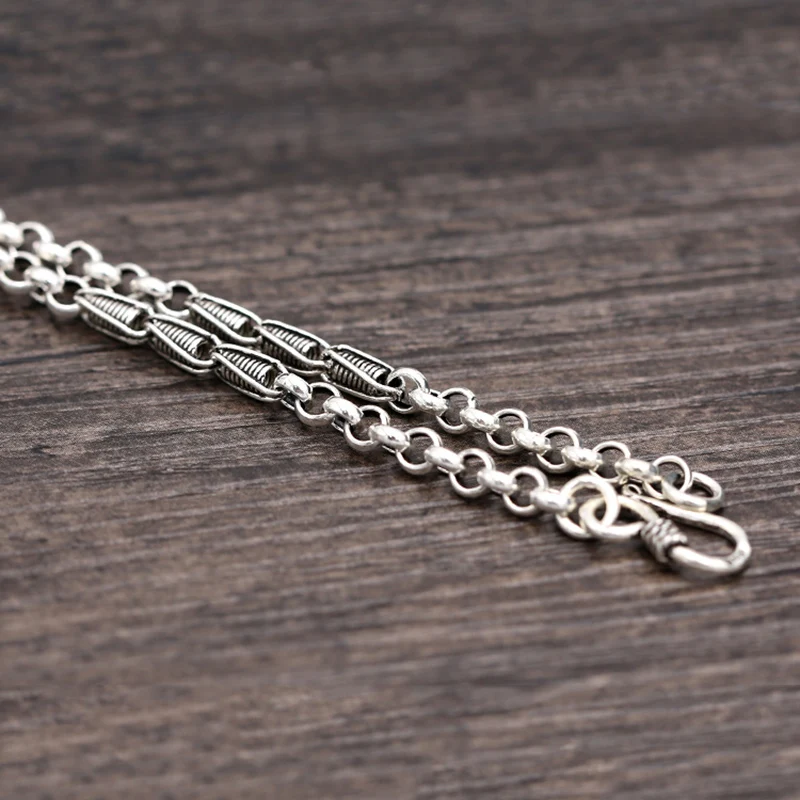 Мужское и женское длинное ожерелье из 100% настоящего серебра 925 пробы винтажная