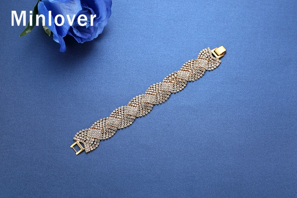 Свадебные браслеты Minlover серебристого цвета с кристаллами для женщин, украшенные стразами, ювелирные изделия для невесты, модные, MSL076
