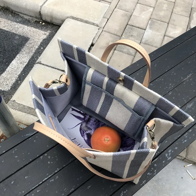 2018 новые летние Корейский полосатый Сумки холсты простой ручной парус сумка один