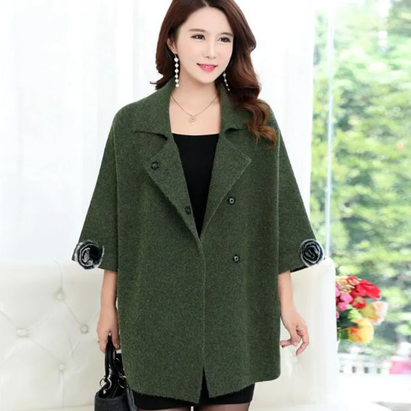 Fat Mother Autumn Winter Loose Plus Size Sweaters Middle Female Cashmere Wool Bat Sleeve Elegant Noble XL-5XL |