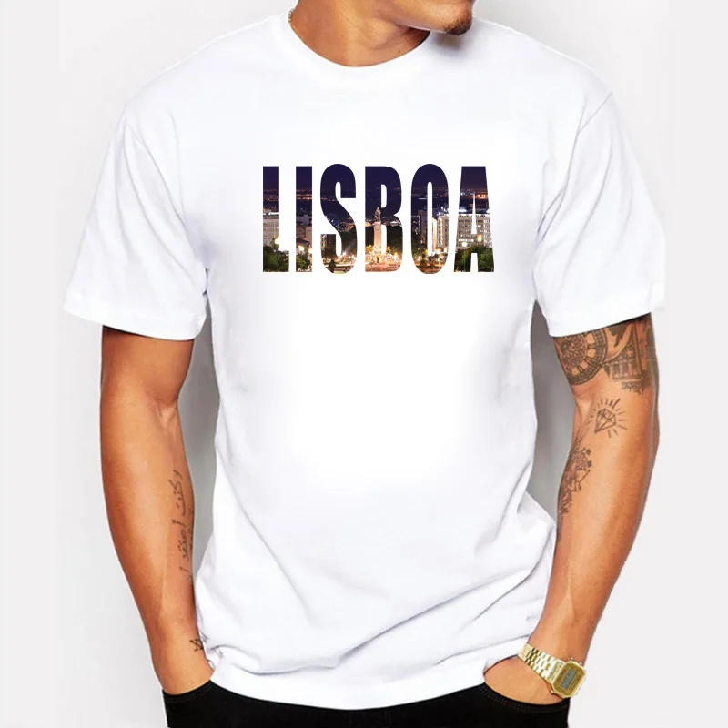 

BLWHSA Purpose Tour City Lisbon Prints T Shirt Men Fashion 100% Cotton Summer Fitness Tshirt Clothing