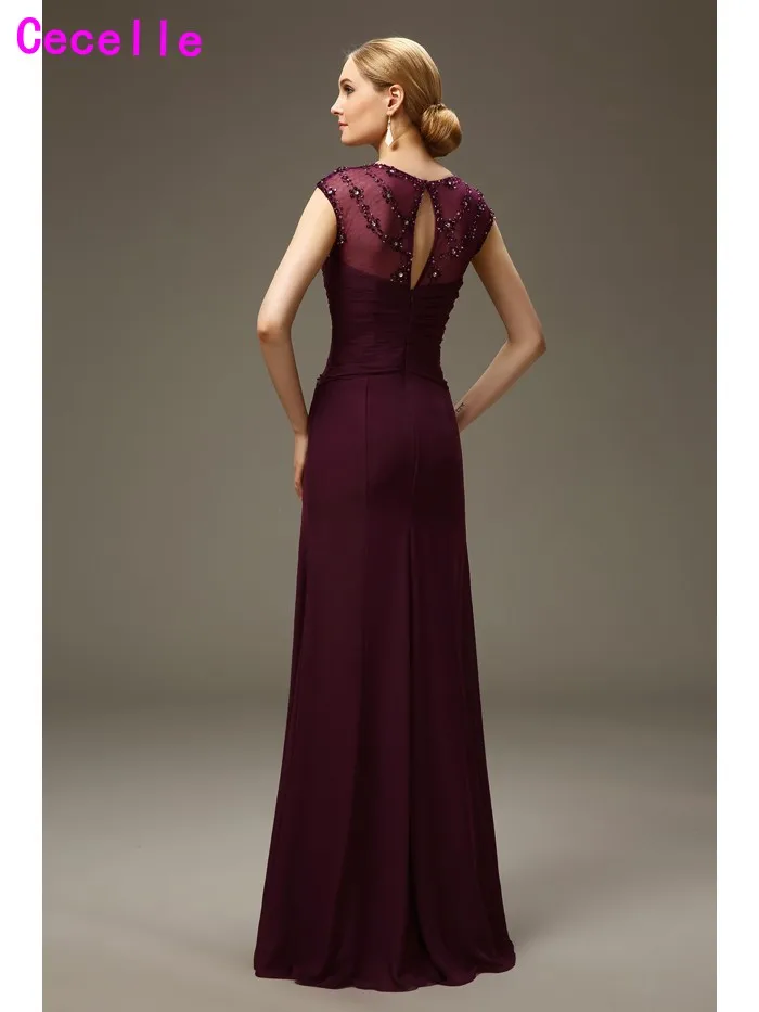 Виноград Оболочка длинное Длина шифон мать невесты платья бисером складки