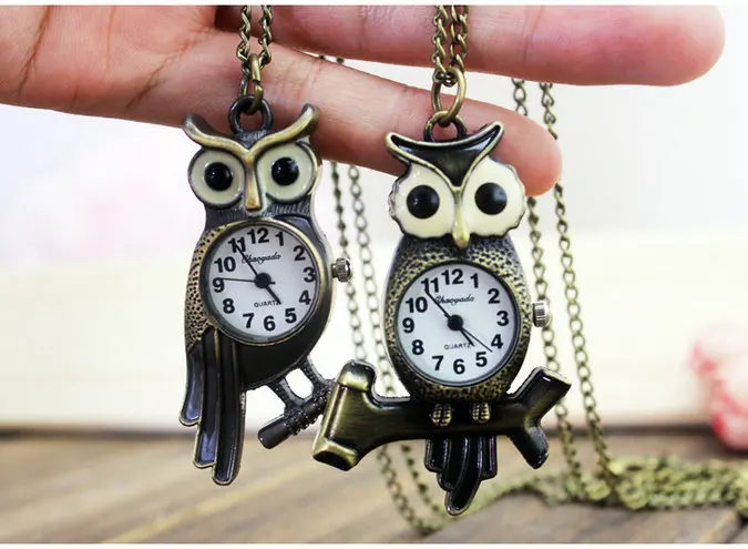 Винтажные Ретро Классические милые кварцевые карманные часы с совой ожерелье