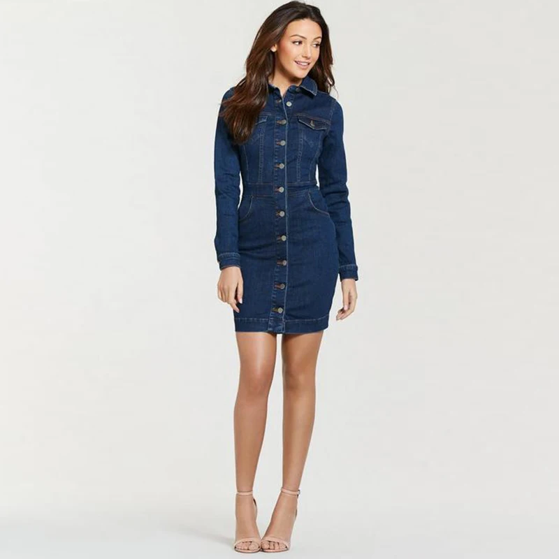 Повседневное джинсовое платье осеннее с длинным рукавом женская одежда 2019