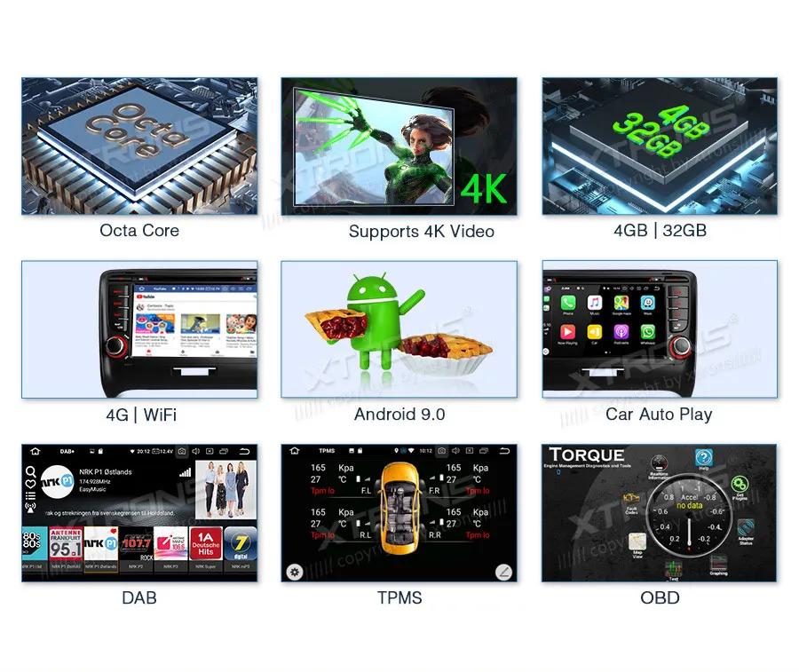 XTRONS 2 Din 7 &quotAndroid 9 0 Octa Core gps навигации автомобильное радио DVD плеер для Audi TT MK2 8J 2006 2007