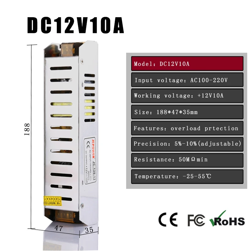 JC Мощность тонкий 12V 10A 120w Напряжение трансформаторный блок Питание для светодиодный полосы светодиодный управления Светодиодный выключатель светодиодный дисплей