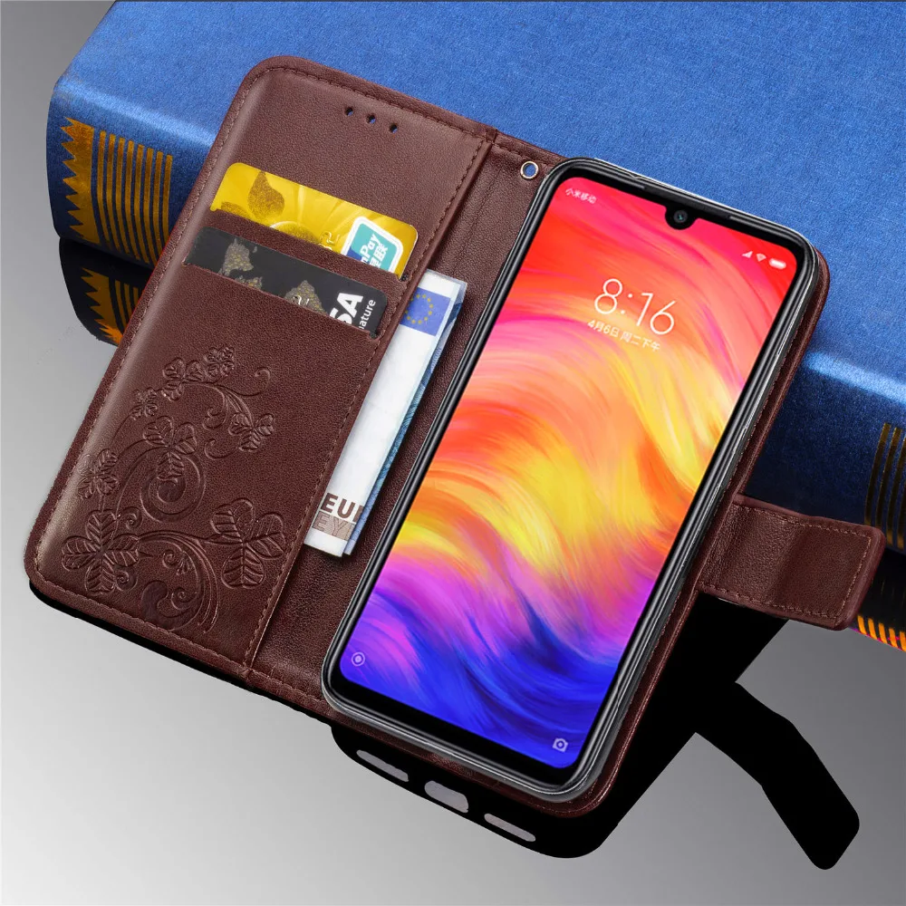 Для Redmi Note 7 чехол s Роскошный четырехлистный клевер тиснение цветок кошелек для
