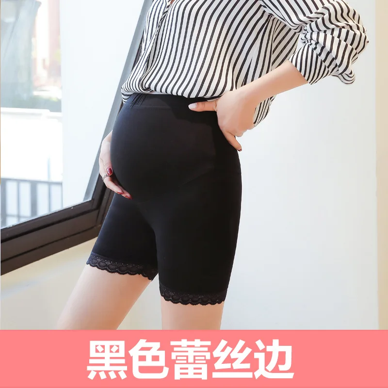 Black Lace Модальные кружевные брюки для беременных женщин, летние, высокая талия, одноцветные, эластичные, сексуальные, мини капри для беременных, мягкие, шелковые, Короткие - Цвет: Black Lace