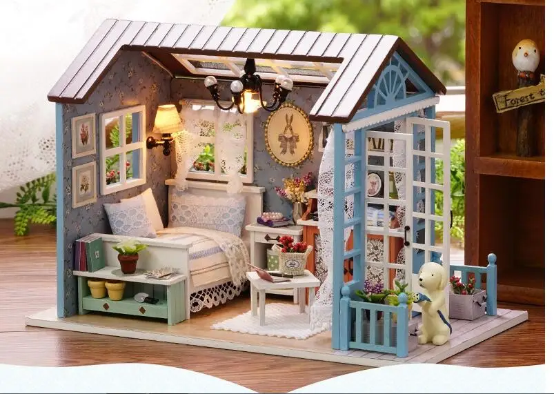 Симпатичный номер кукольный дом Миниатюрный DIY домик с деревянная мебель для