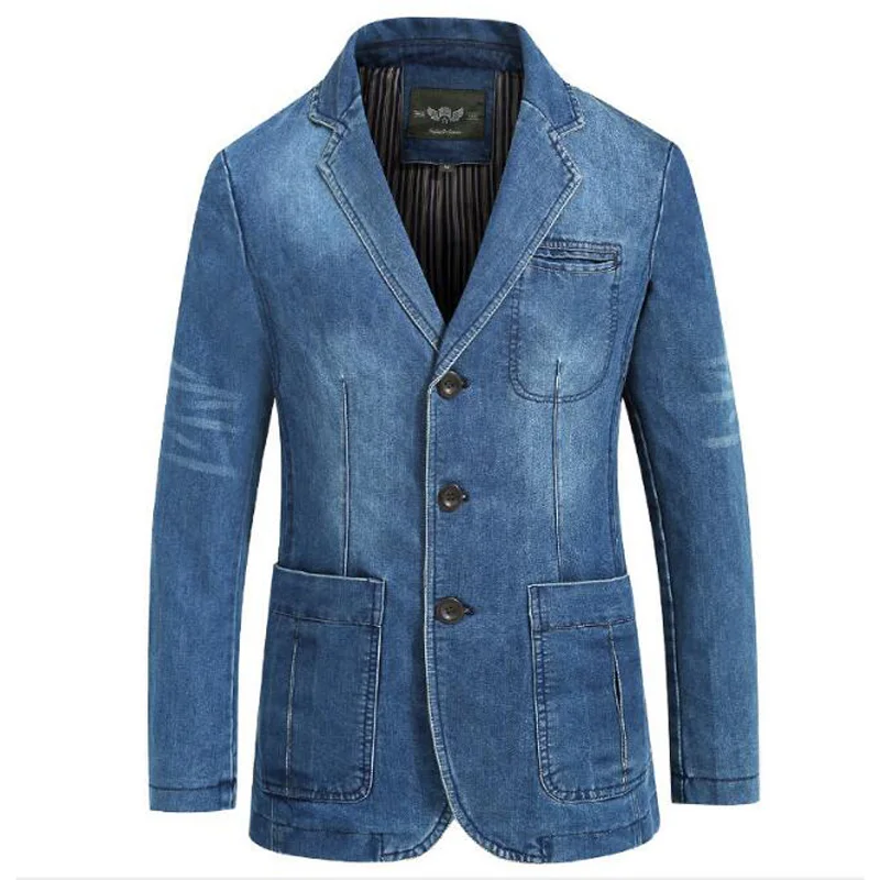 light blue Мужской Джинсовый блейзер, джинсовая куртка, Мужской Блейзер, мужской повседневный джинсовый пиджак - Цвет: light blue