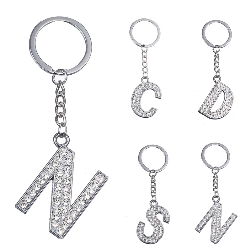 

ZRM Fashion Charm 26 English Letters A-Z Alphabet Keychains Car Bag Crystal Rhinestones Alloy Name KeyChains Jewelry