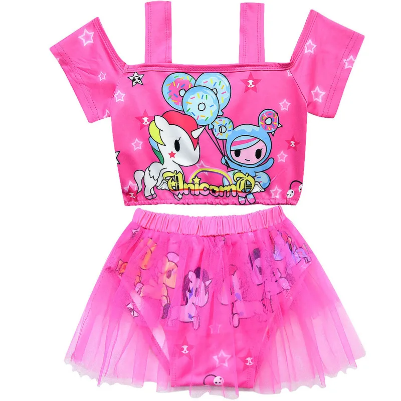 Купальный костюм для девочек пляжная одежда с единорогом и радугой детский