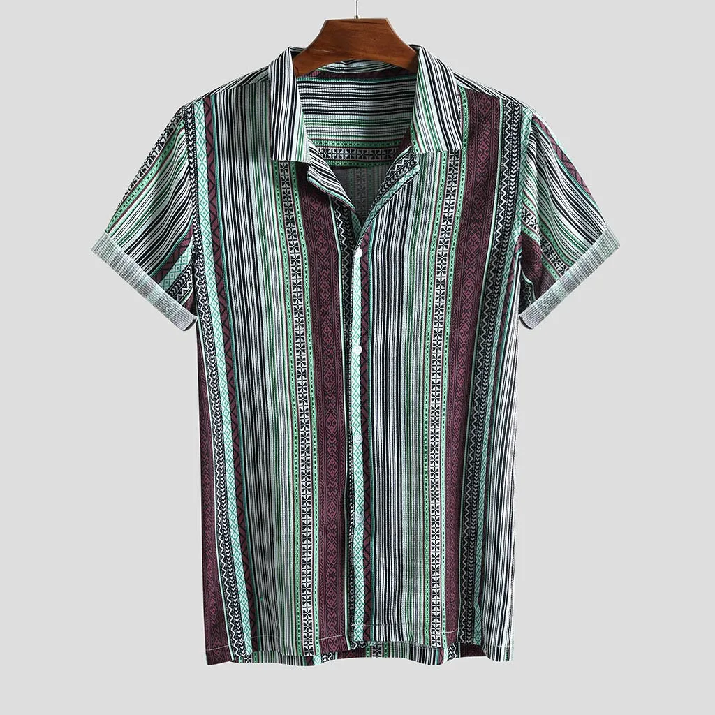 Blouse Shirt Men Rainbow Striped Hawaiian Holiday Short Sleeve Summer Casual Harajuku Top Camisa Hombre Street Clothes 19Je