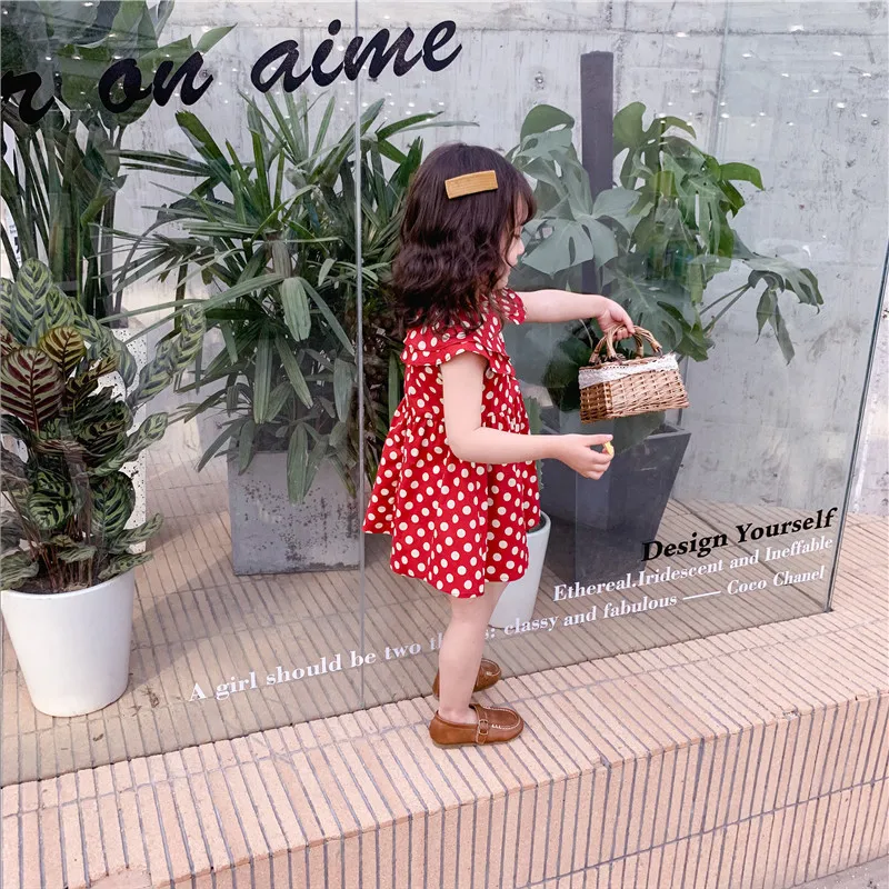 LOVE DD&ampMM Girls Dresses 2022 Summer New Children's Wear Sweet Simple Lotus Leaf Polka Dot Double Doll Collar Vest Dress | Детская