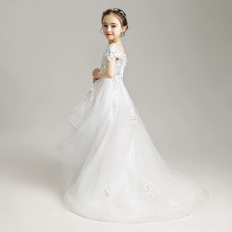 Бандажное белое платье Vestidos для причастия кружевное платье с цветочным узором для девочек элегантное детское свадебное платье для нового выпускного вечера