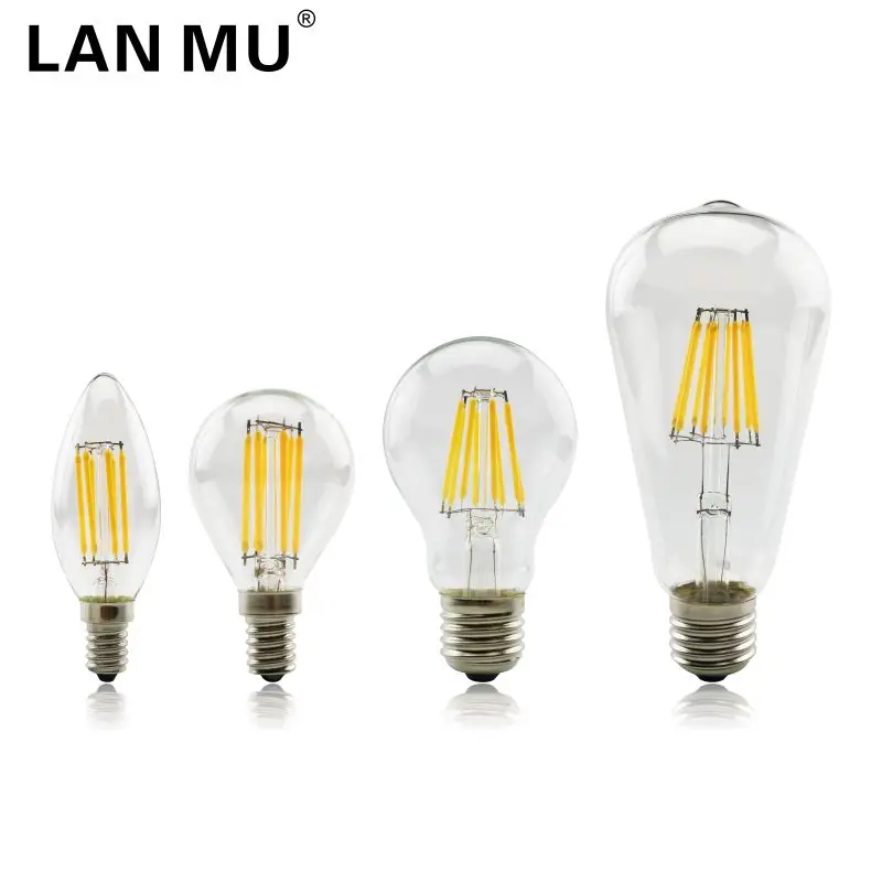 

LAN MU LED Filament Bulb E14 C35 C35L G45 LED Bulb E27 A60 ST64 Edison Light 220V 2W 4W 6W Antique Retro Vintage Glass Bulb Lamp